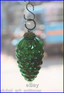 Vintage German Glass, Grape Shape Green Decorative Christmas Ornament Kugel. G75-3