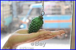 Vintage German Glass, Grape Shape Green Decorative Christmas Ornament Kugel. G75-3