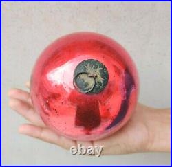 Vintage German Kugel Pink Red Double Shade Christmas Ornament Heavy Glass 4.25