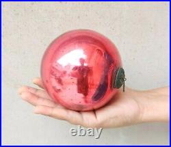 Vintage German Kugel Pink Red Double Shade Christmas Ornament Heavy Glass 4.25