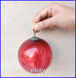 Vintage German Kugel Red Christmas Ornament Heavy Glass 4 Decorative Original
