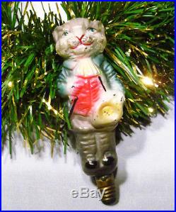 Vintage Germany Blown Painted Glass Gray Gentleman Cat Christmas Tree Light Bulb