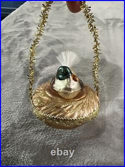 Vintage Germany Glass Bird Nest Christmas Ornament