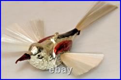 Vintage Glass Bumpy HUMMINGBIRD Spun Tail Red Wings Christmas Ornament Germany