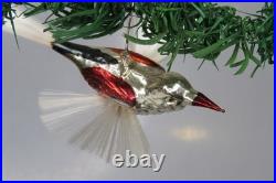 Vintage Glass Bumpy HUMMINGBIRD Spun Tail Red Wings Christmas Ornament Germany