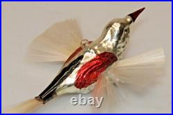 Vintage Glass Bumpy HUMMINGBIRD Spun Tail Red Wings Christmas Ornament Germany