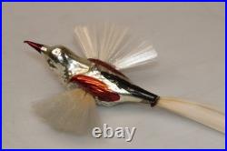 Vintage Glass Bumpy HUMMINGBIRD Spun Tail Red Wings Christmas Ornament Germany