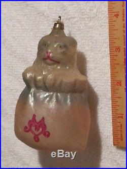 Vintage Glass Cat or Dog in Bag Christmas Ornament