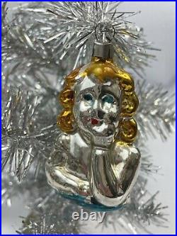 Vintage Glass Christmas Ornament Raphael Angel Bust on Cloud Girl 4 Germany