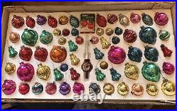 Vintage Glass Christmas Ornament Set with Box 65 Pieces