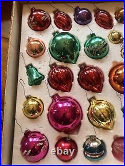 Vintage Glass Christmas Ornament Set with Box 65 Pieces