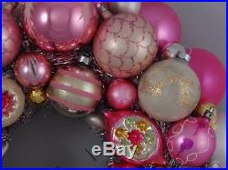 Vintage Glass Christmas Ornament Wreath Hand Made 16 Pink & White (127)