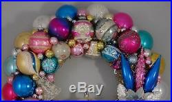 Vintage Glass Christmas Ornament Wreath Hand Made 17 Blue Pink Gold (176)