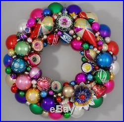Vintage Glass Christmas Ornament Wreath Hand Made 17 Red Blue Purple (174)