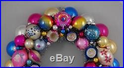 Vintage Glass Christmas Ornament Wreath Hand Made 18 Blue Pink Gold (132)