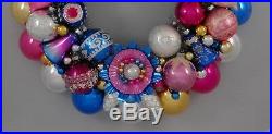 Vintage Glass Christmas Ornament Wreath Hand Made 18 Blue Pink Gold (132)