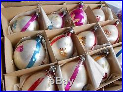 Vintage Glass Christmas Ornaments, Bulbs, POLAND Florals, Mica Glitter, SUPERB