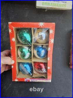 Vintage Glass Christmas Ornaments Lot Shiny Brite Santa Land Coby Woolworth