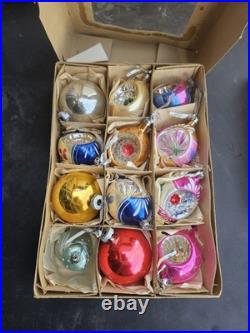 Vintage Glass Christmas Ornaments Lot Shiny Brite Santa Land Coby Woolworth