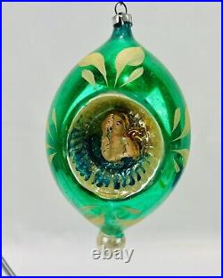 Vintage Glass Embossed Angel 2 Side Indent Teardrop Christmas Ornament Germany