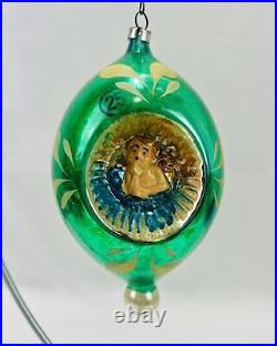 Vintage Glass Embossed Angel 2 Side Indent Teardrop Christmas Ornament Germany