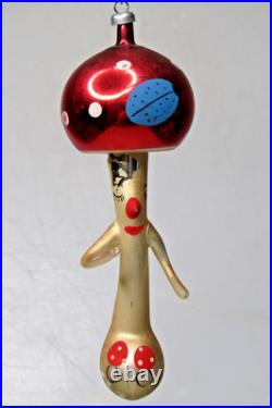 Vintage Glass Funny MUSHROOM w Hands Large Christmas Ornament De Carlini Italy Vintage Glass Funny MUSHROOM w Hands Large Christmas Ornament De Carlini Italy