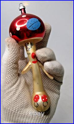 Vintage Glass Funny MUSHROOM w Hands Large Christmas Ornament De Carlini Italy Vintage Glass Funny MUSHROOM w Hands Large Christmas Ornament De Carlini Italy