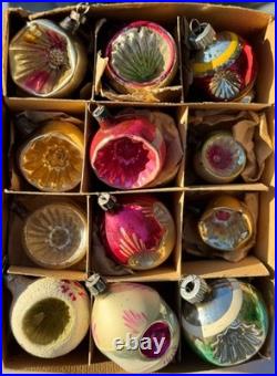 Vintage Glass Indent Mica Polish Christmas Ornaments Frosted Hand Painted MCM