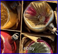 Vintage Glass Indent Mica Polish Christmas Ornaments Frosted Hand Painted MCM