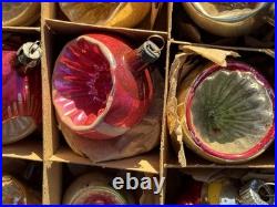 Vintage Glass Indent Mica Polish Christmas Ornaments Frosted Hand Painted MCM