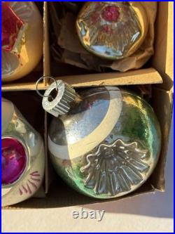 Vintage Glass Indent Mica Polish Christmas Ornaments Frosted Hand Painted MCM