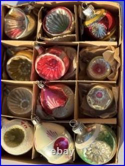 Vintage Glass Indent Mica Polish Christmas Ornaments Frosted Hand Painted MCM