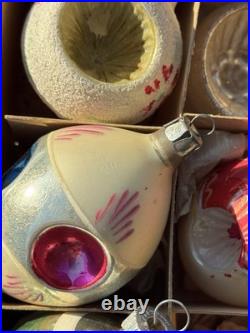 Vintage Glass Indent Mica Polish Christmas Ornaments Frosted Hand Painted MCM