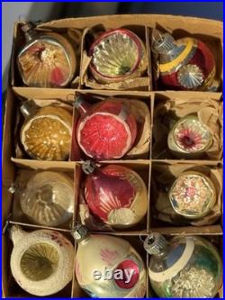 Vintage Glass Indent Mica Polish Christmas Ornaments Frosted Hand Painted MCM