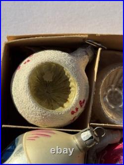 Vintage Glass Indent Mica Polish Christmas Ornaments Frosted Hand Painted MCM