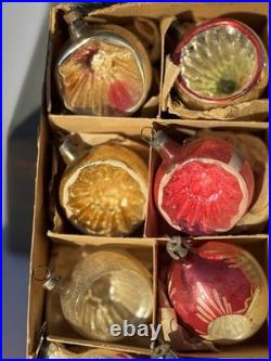 Vintage Glass Indent Mica Polish Christmas Ornaments Frosted Hand Painted MCM