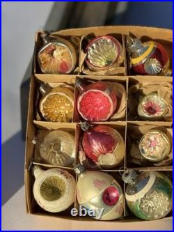 Vintage Glass Indent Mica Polish Christmas Ornaments Frosted Hand Painted MCM