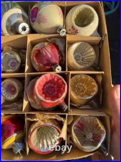 Vintage Glass Indent Mica Polish Christmas Ornaments Frosted Hand Painted MCM