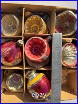 Vintage Glass Indent Mica Polish Christmas Ornaments Frosted Hand Painted MCM