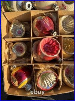 Vintage Glass Indent Mica Polish Christmas Ornaments Frosted Hand Painted MCM