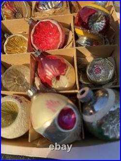 Vintage Glass Indent Mica Polish Christmas Ornaments Frosted Hand Painted MCM