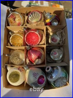 Vintage Glass Indent Mica Polish Christmas Ornaments Frosted Hand Painted MCM