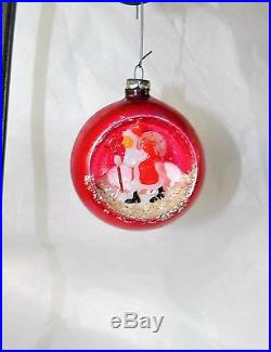 Vintage Glass Japan Indent Diorama Christmas Tree Ornaments Scenes Sparkle