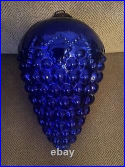 Vintage Glass Kugel Christmas Ornament Grapes 10.5 Large Rare Cobalt Blue