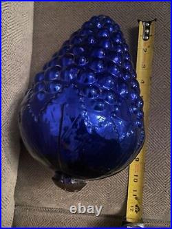 Vintage Glass Kugel Christmas Ornament Grapes 10.5 Large Rare Cobalt Blue