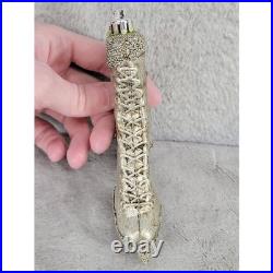 Vintage Gold Ice Skate Christmas Ornament Blown Glass Beaded Blade