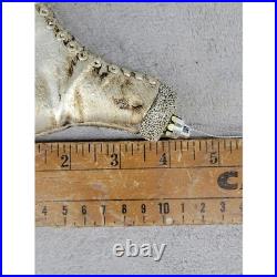 Vintage Gold Ice Skate Christmas Ornament Blown Glass Beaded Blade