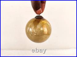 Vintage Golden Glass 3 Heavy German Kugel Christmas Ornament Brass Cap KU70