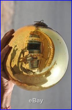 Vintage Golden Original 7'' Round German Heavy Glass Kugel/Christmas Ornament