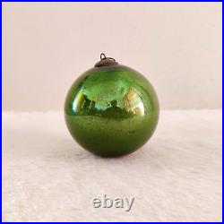 Vintage Green Glass 4.25 German Kugel Christmas Ornament Decorative Props KU100